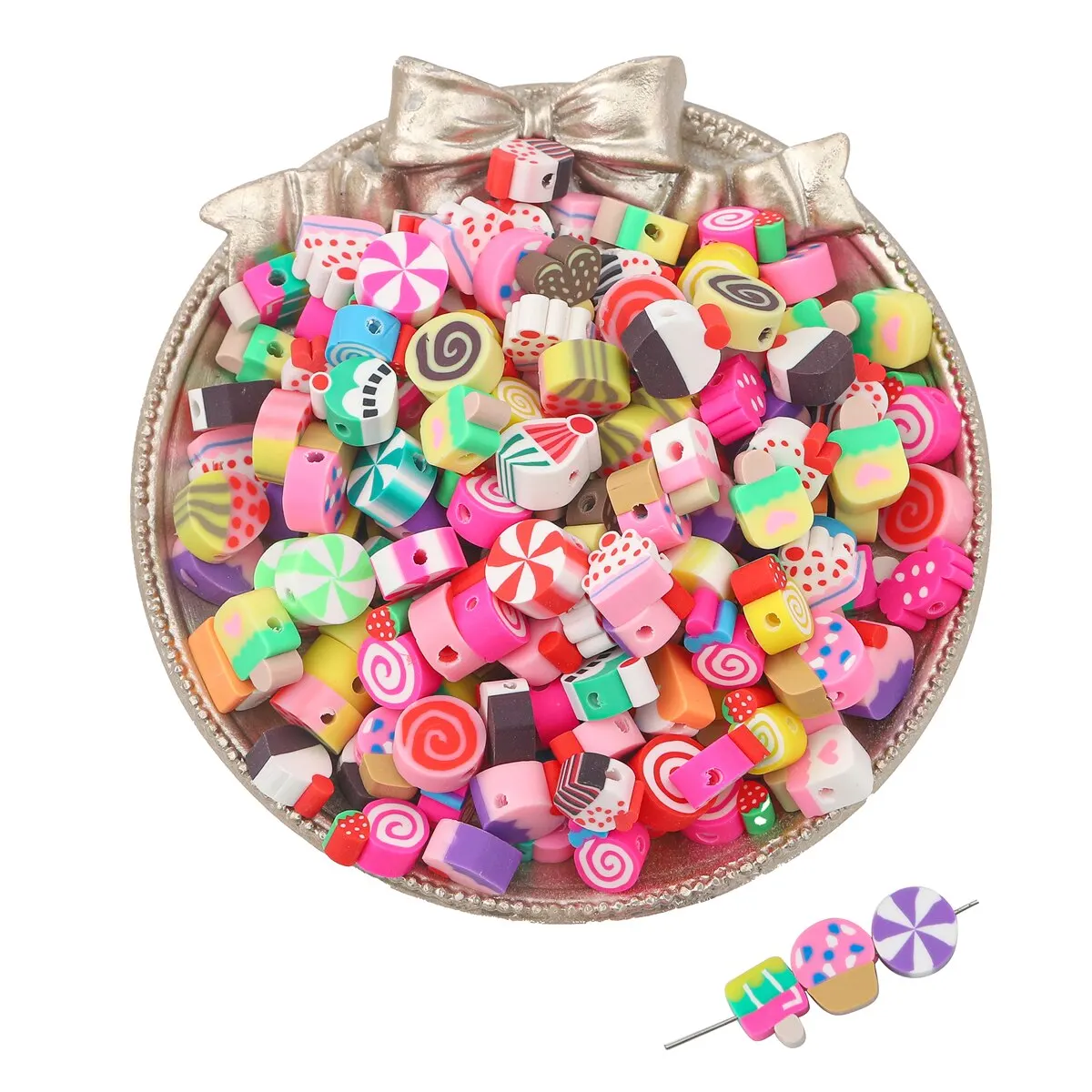 Vibrant 60-Piece Handmade Soft Pottery Beads Set – Mixed Candy & Fruit Shapes