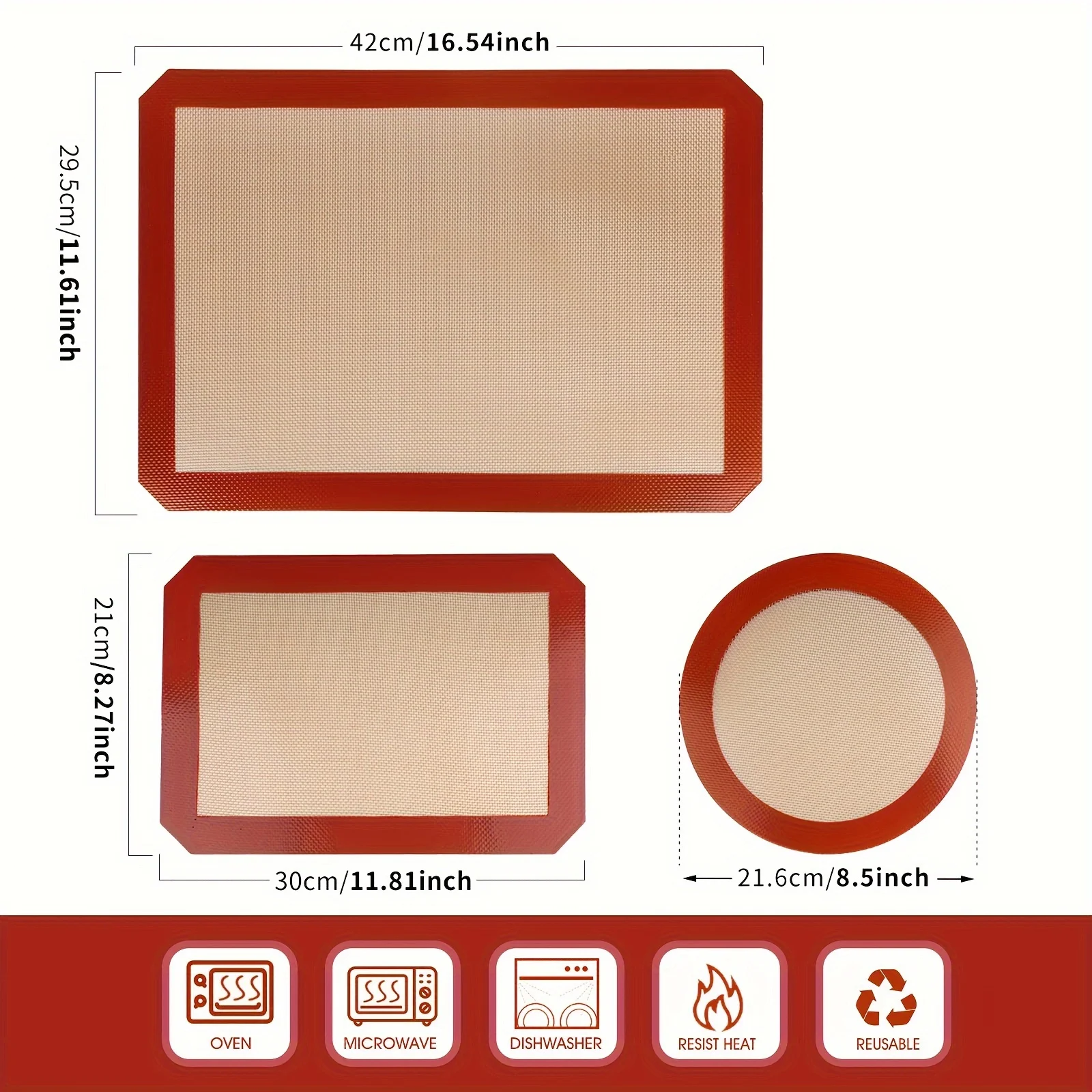 Silicone Baking Mats Set Food Grade Non-stick Reusable Baking Mat Oven Liner Sheet Round & Square Cake Pan Mat