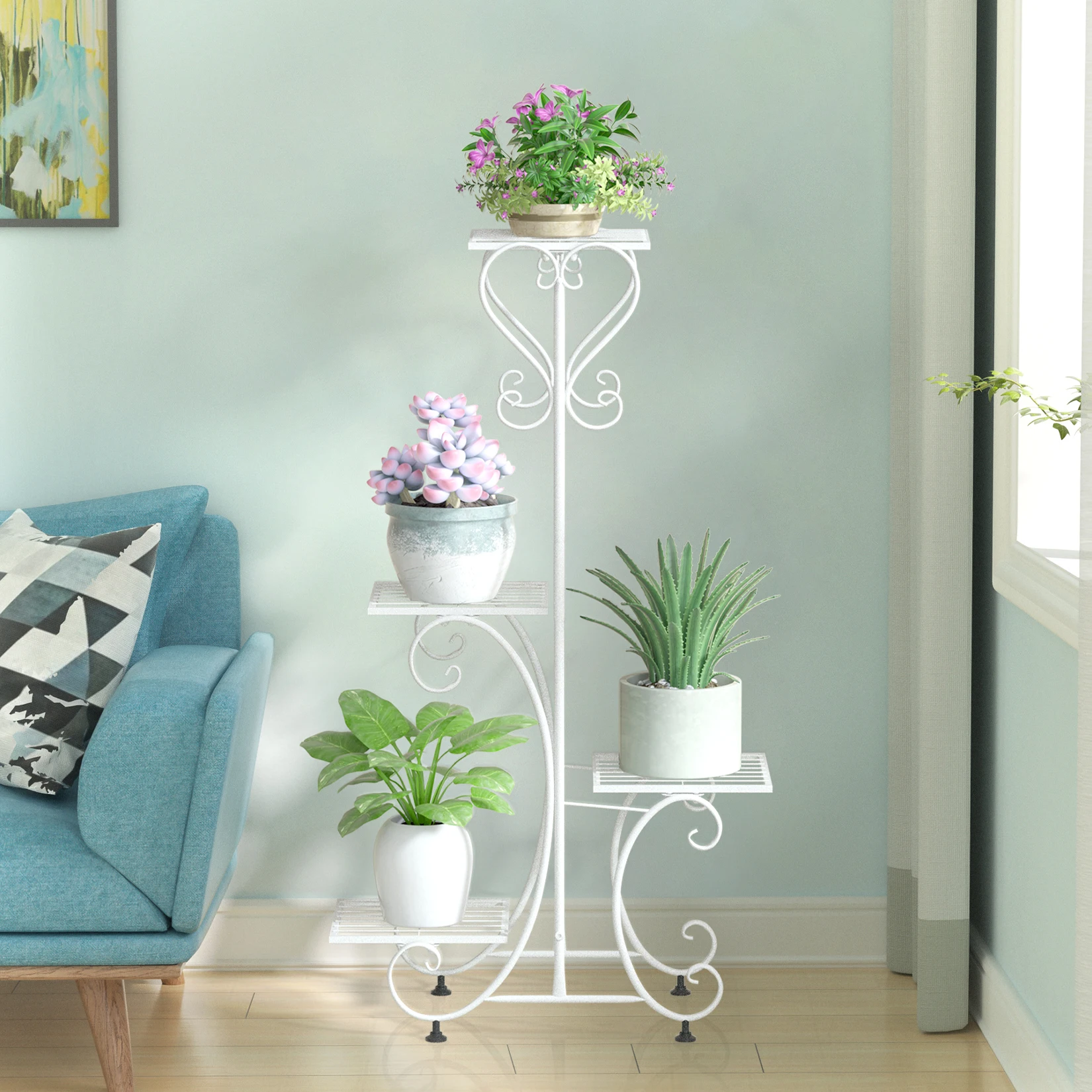 4 Tiers Metal Plant Stand Outdoor Indoor Flower Pots Holder Plant Display Rack