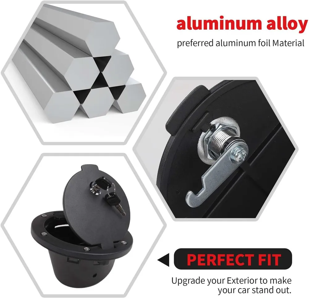 Black Aluminum Fuel Filler Door Locking Gas Tank Cap Cover for 2007-2018 Jeep Wrangler JK JKU & Unlimited Accessories 3