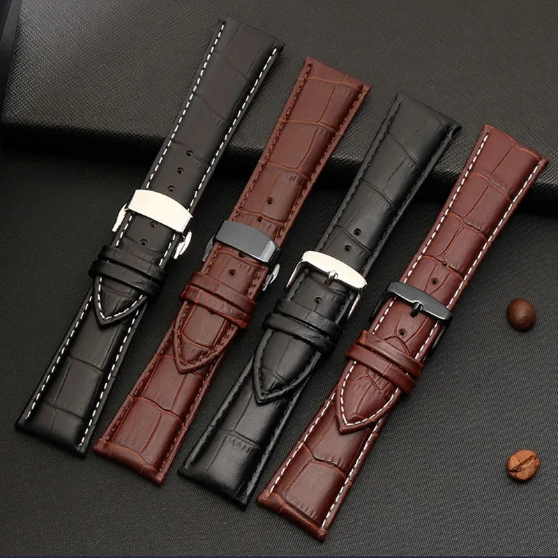 Men's Genuine Leather Alligator Grain Watch Strap with Pin Buckle Clasp, 22mm-28mm Adjustable Bracelet