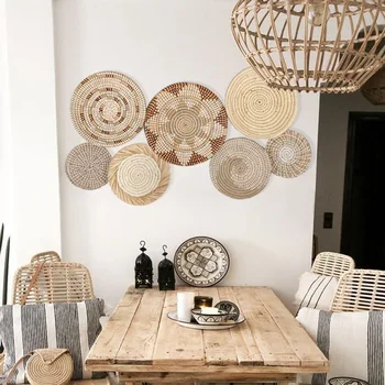 Wall Decor Set of 7 Boho Home Decorations Rattan Wall Decoration Wicker Basket Hanging Wall Baskets Decorative Plates for Wall 2