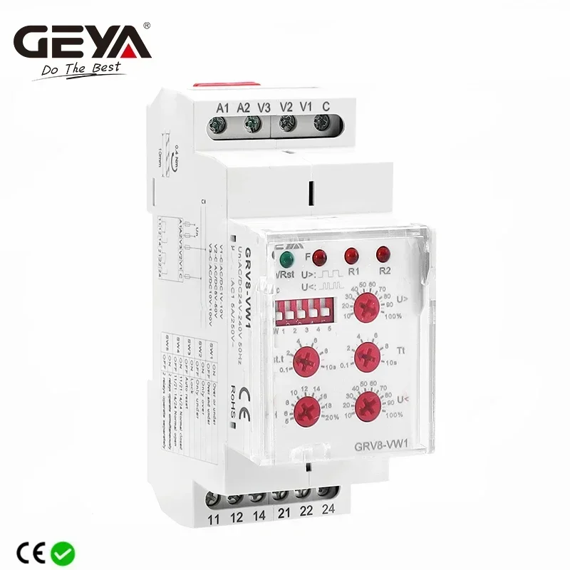 Geya Monofásico Isolando Relé de Monitoramento de Tensão Função de Isolamento Grv8-vw 5a 2spdt ca Dc1v100v 15v600v
