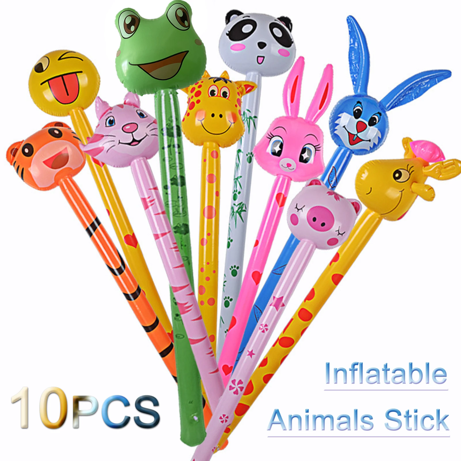 10pcs Catoon Animals Inflatable Stick Balloons Inflatable Stick Balloons Kids Toy