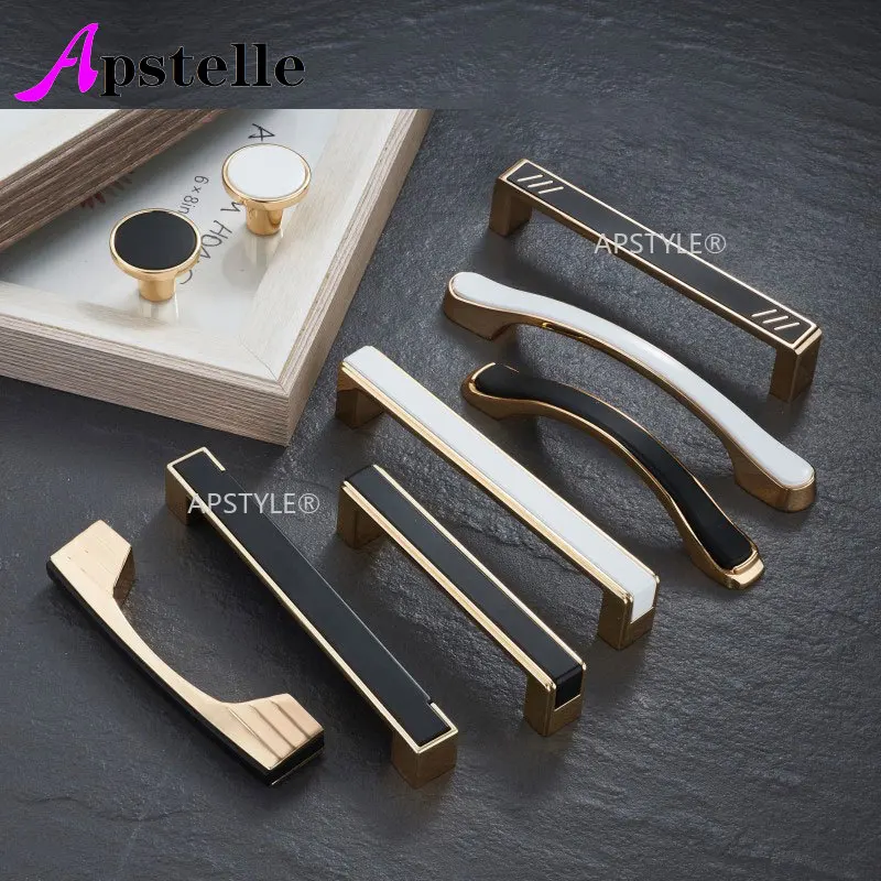 Apstelle Mirror Silver Black Nordic Style Cabinet Cupboard Pull Kitchen Drawer Handle Zinc Alloy Furniture Wardrobe Hardware