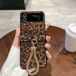 Luxury Leopard Print Plush Textured Leather Case with Glitter Lanyard - Galaxy Z Flip 8 (Brown)
