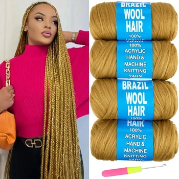 15m Brazilian Eco-Friendly Synthetic Wool Hair Extensions for Braiding, Ideal for Women's Senegalese Twists and Faux Locs Styles 1