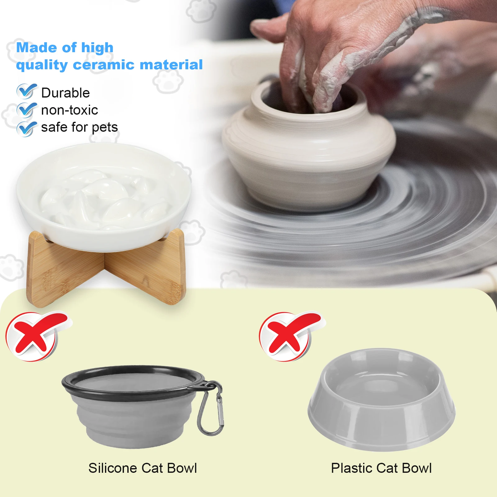 Title 6, Ceramic Pet Slow Food Bowl Elevated Cat Bowls w...