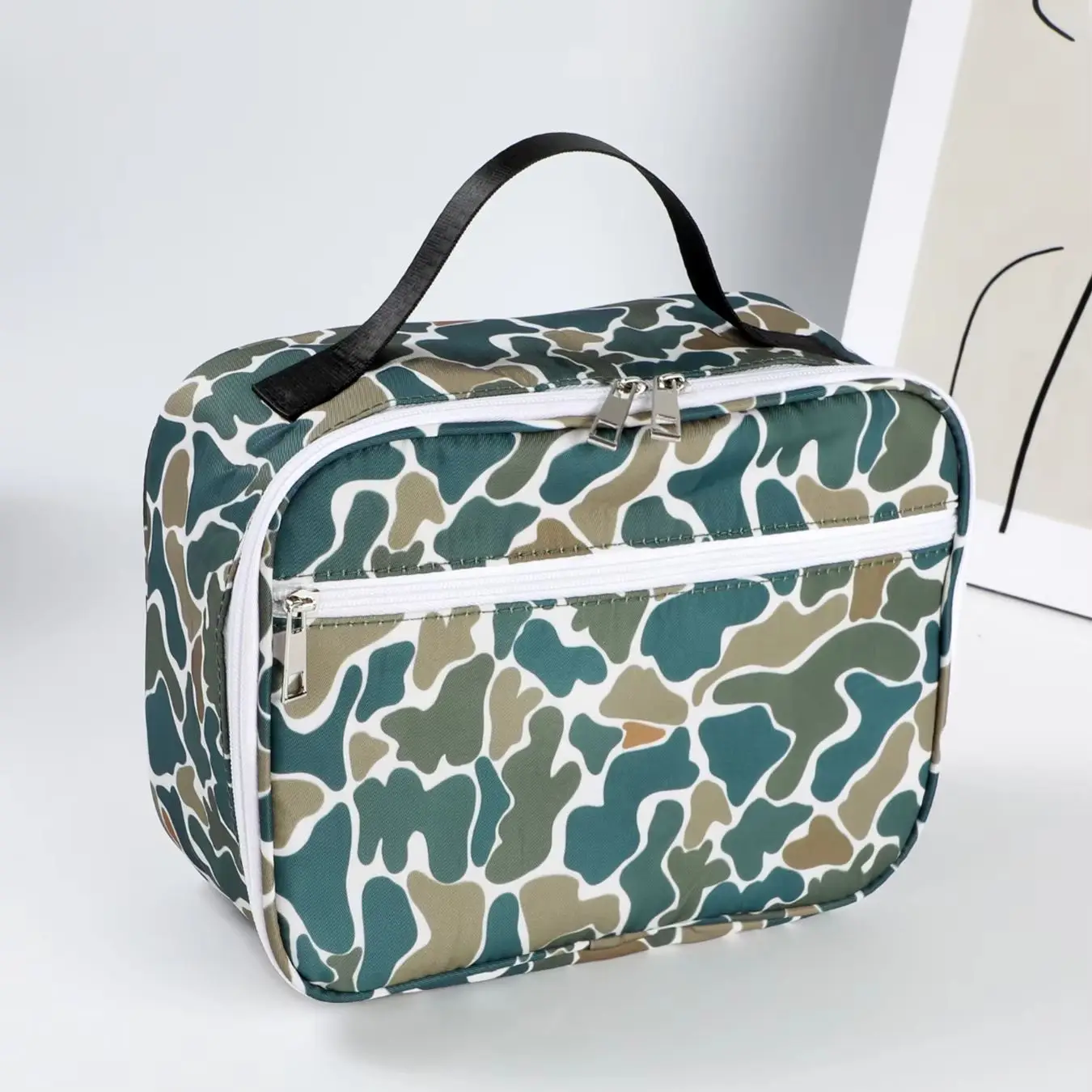 Camouflage Lightweight Nylon Double-Layer Insulated Kids Lunch Bag Portable Zipper Large Capacity Lunch Bag for Kids