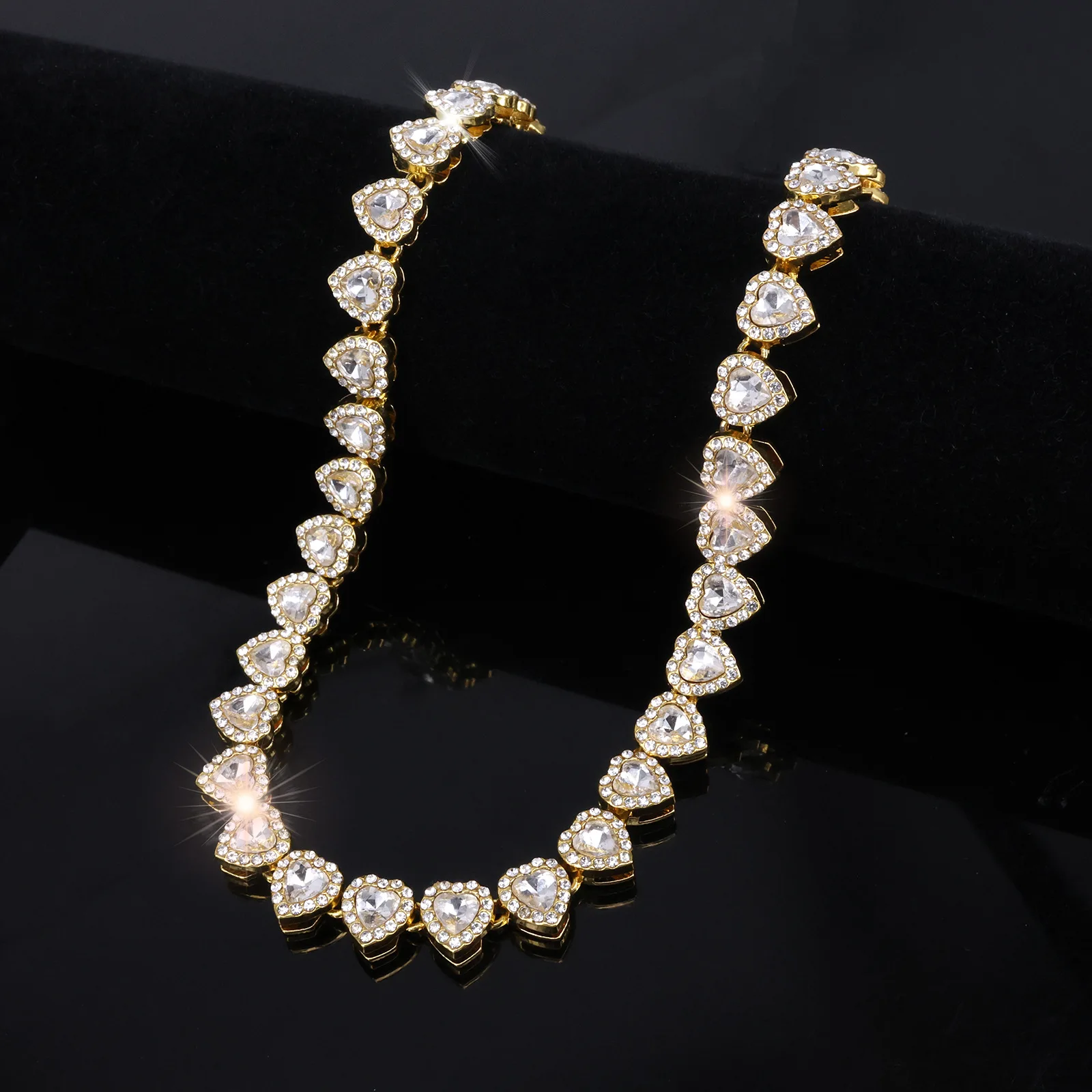 Yupsk 45CM/20CM Shiny Heart Rhinestone Hip Hop Rock Tennis Chain Bracelet Necklace for Women Men Trendy Jewelry Set Gift Image 4