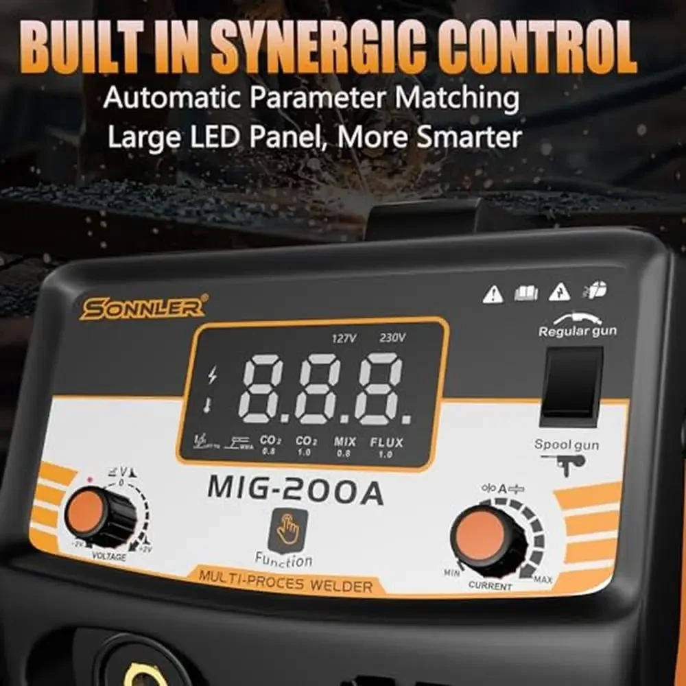 8 in 1 Aluminum 200A Multi Process Welder Gas MAG Flux Core MMA TIG Stick Spot Welding Spool Gun Optional LED Display Synergic 5