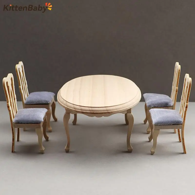 1SetDiningTableChairModel112DollhouseMiniatureWooden