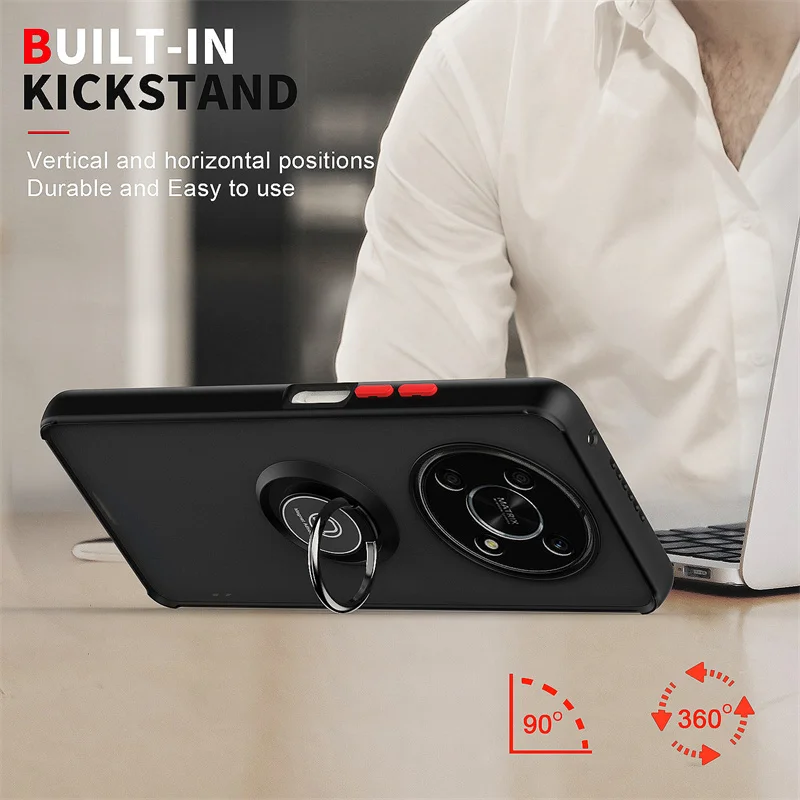 Magnetic Ring Stand Holder Armor Case with Matte Back Cover