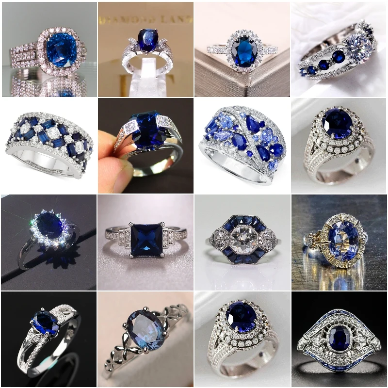 Đầm Đính Đá Trắng Cho Nữ, Nhẫn Nữ Cao Cấp Màu Xanh Đen Pha Lê Nhẫn Đính Đá Zircon Cặp Đôi Đính Hôn Tặng Bộ Trang Sức Thời Trang