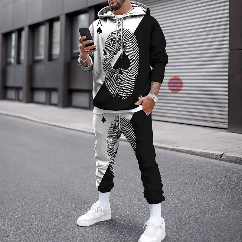 Mens Graphic Hoodies Sweatpants Outdoor Tracksuit
