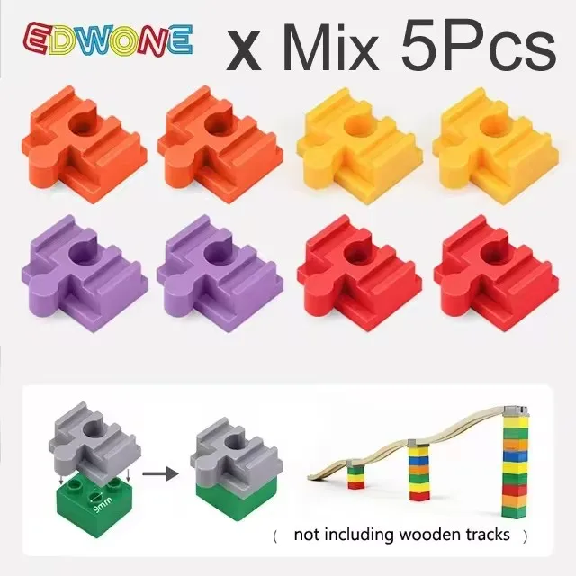 Wooden Train Track Accessories Set with Plastic Building Block Adapters