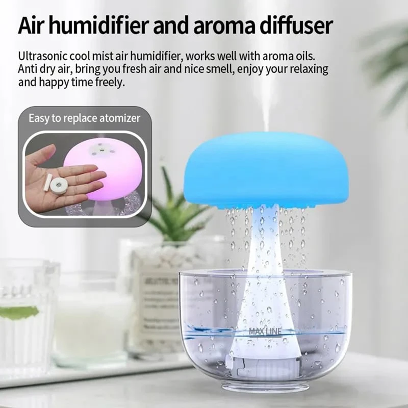 

1 Piece Mushroom Humidifier With Jelly Fish Light Lamp - Night Light, Rain Sounds White Noise Diffuser 24H Runtime, 700ML