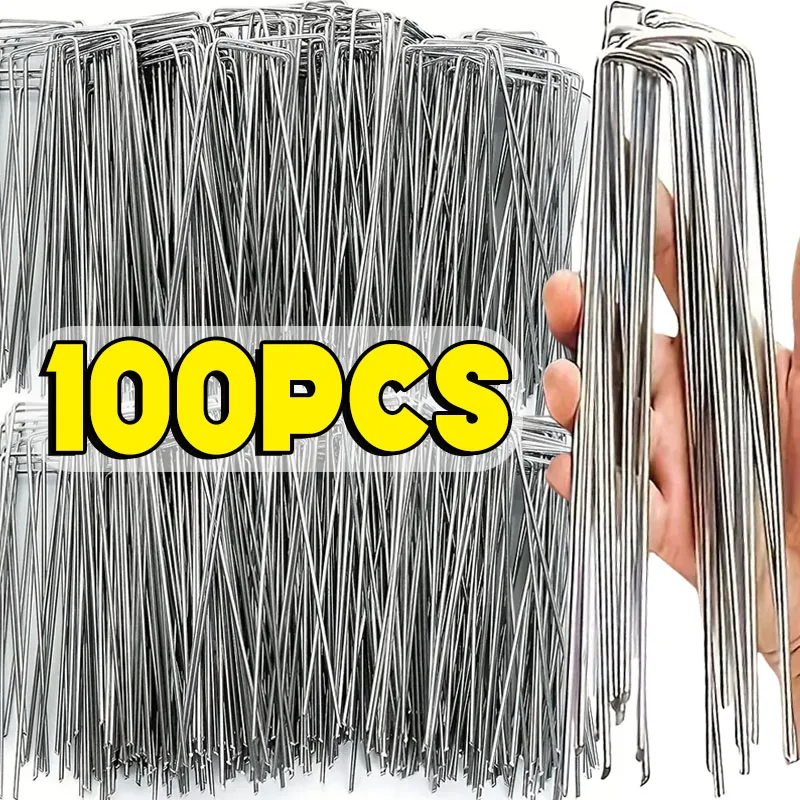 Garden Staples U-type Garden Staples Heavy-duty Fence Tubing Stakes Sod Pins Galvanized Landscape Spike for Holding Lawns Barrier Ground Nail