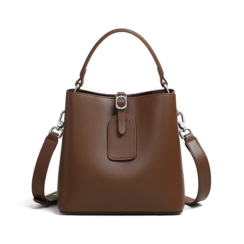 

Women's Shoulder Bag Bucket Tote Crossbody Y2k New Genuine Leather Head Layer Cowhide Versatile Underarm Large Capacity Retro