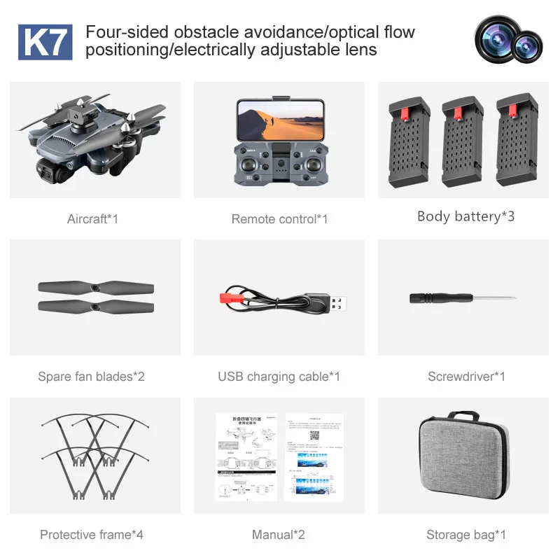 New K7 Mini Drone Professional 6K HD Camera ESC Wifi FPV with Optical Flow Obstacle Avoidance Rc Folding Quadcopter RC Helicopte micro rc helicopter RC Helicopters