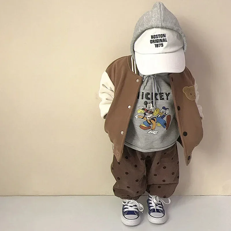 New Chidlren Girls Cartoon Bear Jackets Long Sleeve Fleece Coat Warm Fall Kids Boys Beseball Outwear Winter Toddler Clothi