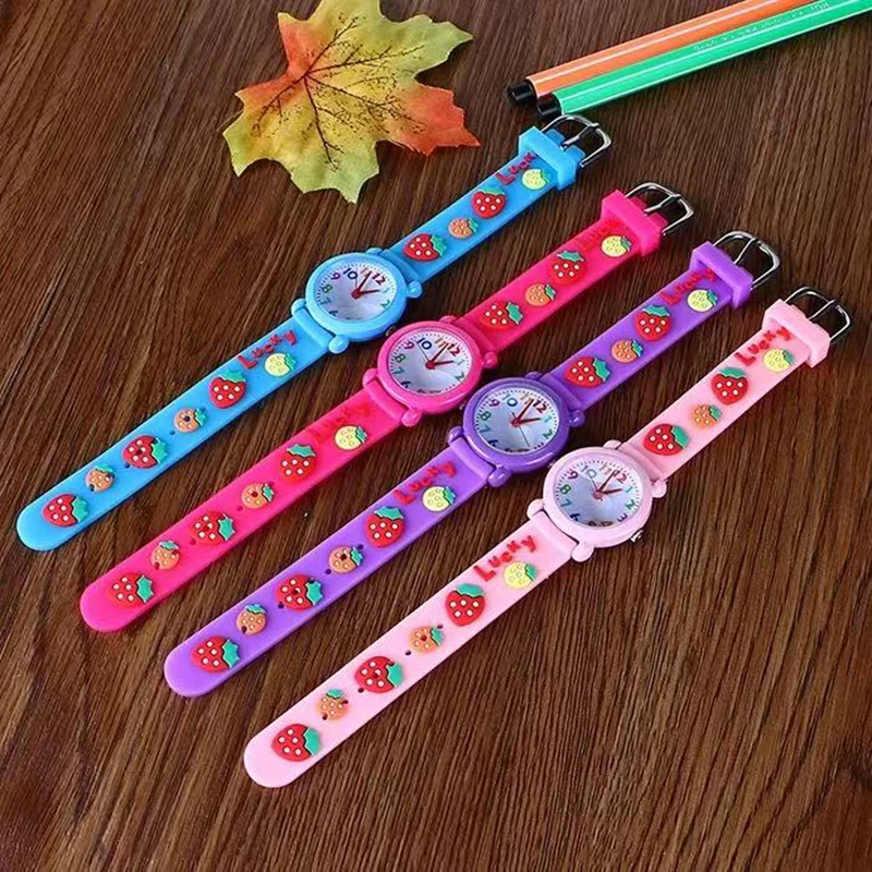Children Cute 3D Strawberry Silicone Kids Watches for Boys Girls 3+ Soft Durable Band Safety Certified Perfect Gift Waterproof 5