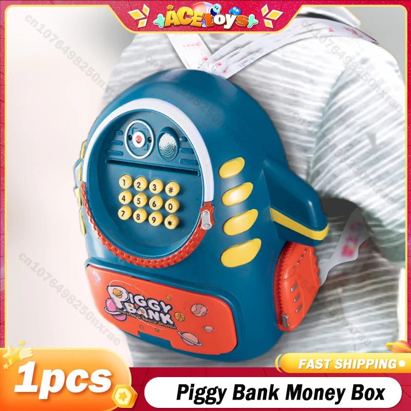 Piggy Bank Money Box Fingerprint Aerospace Schoolbag Toys for Kids Creative Electronic Coin Boxes Cash Safe Saving Birthday Gift