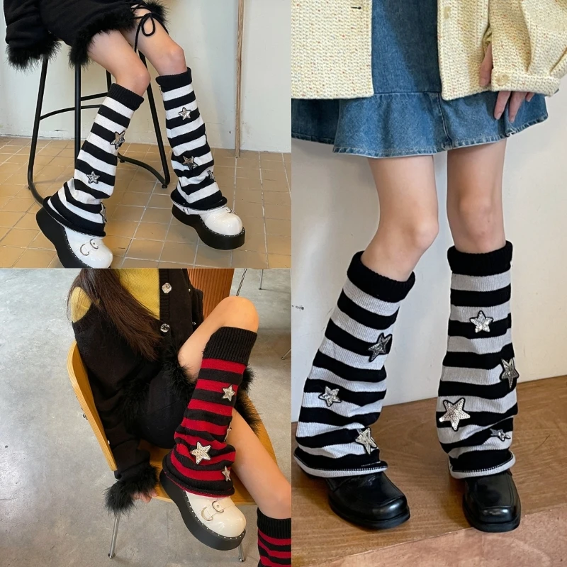 

Women Knitted Leg Warmers Harajuku Warm Foot Cover-Star Striped Leg Warmers Ins