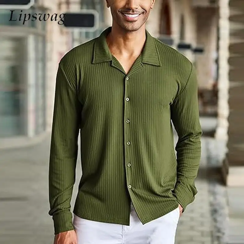 

Casual Mens Pure Color Shirts Long Sleeve Turn-down Collar Button-up Shirt Men Tops Fashion Slim Cardigan Autumn Vintage Shirts