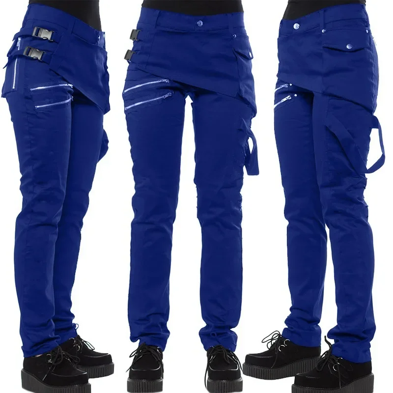 Pantaloni lunghi solidi da donna tasche con cerniera slim fit casual bottoni regolari pantaloni dritti con rivetti a vita media autunno 2023 2