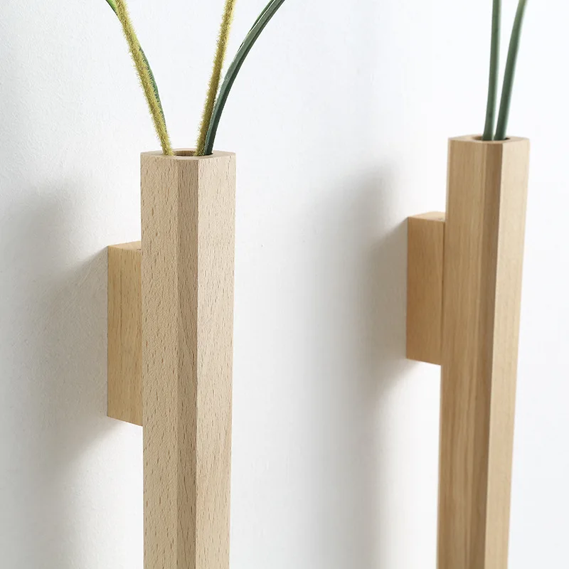 Home Wall Decoration Porch Wall Hanging Vase Living Room Bohemian Plant Flower Bottle Vase Wooden Solid Wood Flower Room Decor 3