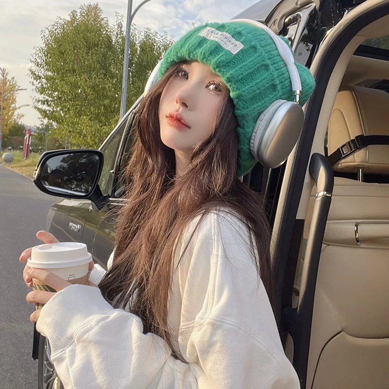 

New Beanies Women Solid Knitted Cap Winter Warm Patch Hats Ladies Wool Casual Skullies Caps Elegant All-match Beanie Bonnet