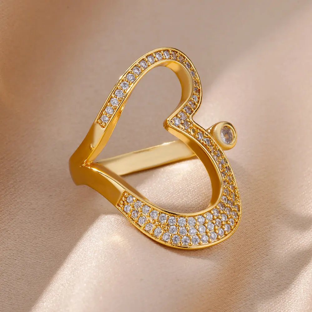 Horizontal Heart Rings for Women Stainless Steel Wedding Jewelry