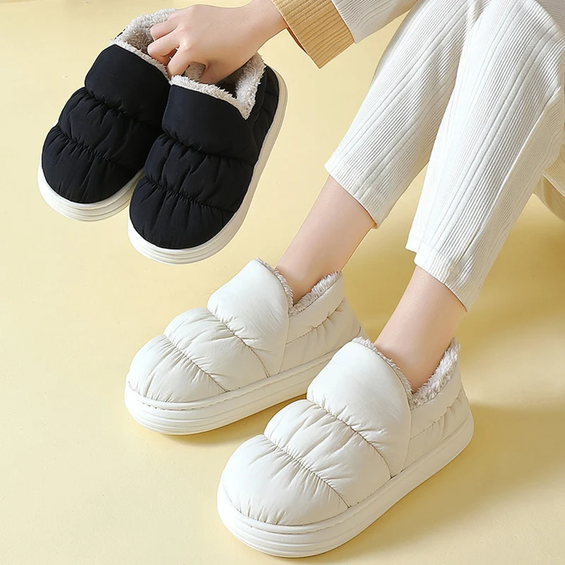 Waterproof Thick Bottom Cotton Padded Shoes Women Winter Outdoor Thicken Warm Plush Slippers Woman Anti Slip Soft Indoor Slides