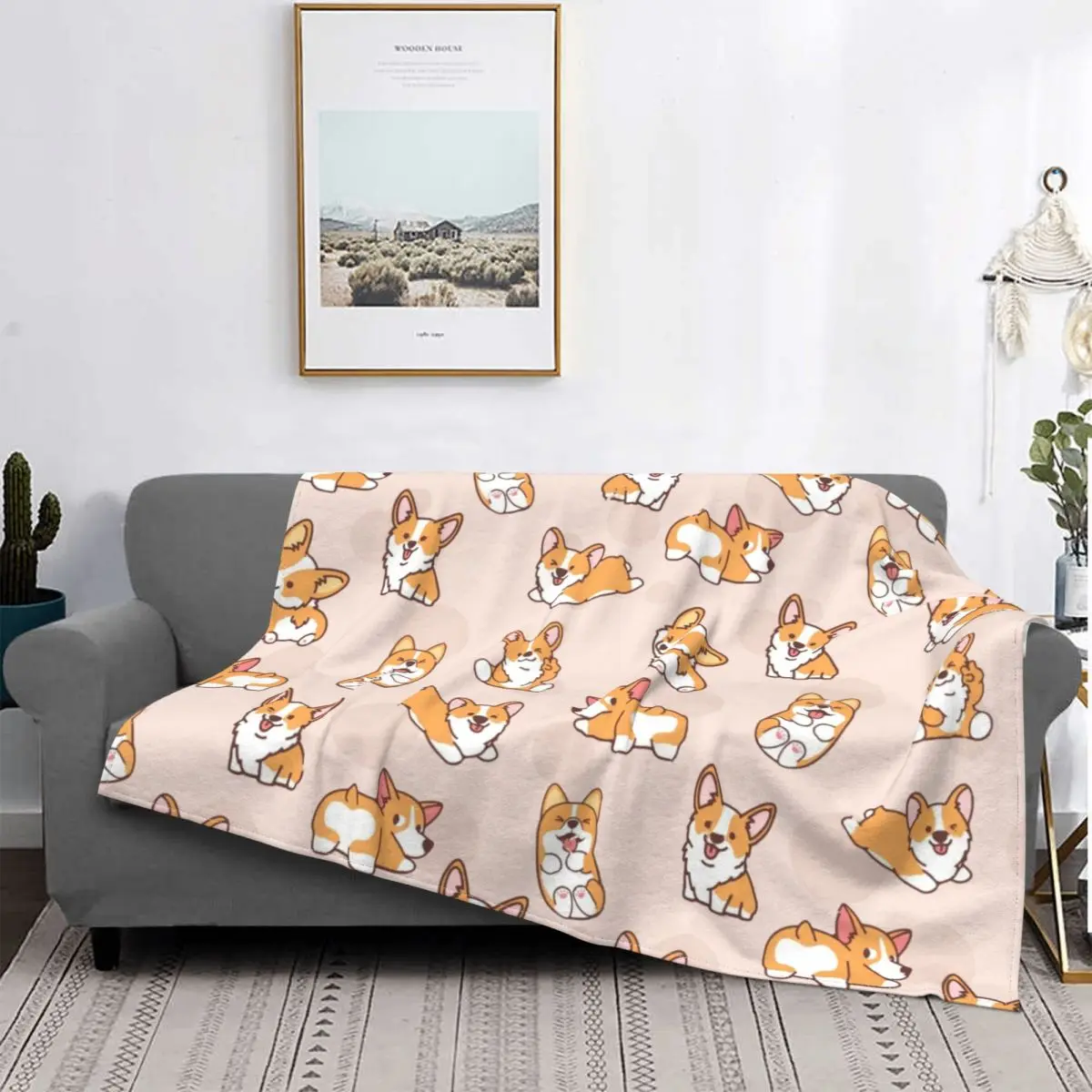 

3D Printed Corgi Puppy Blanket Dog Pattern Plush Warm Super Soft Flannel Fleece Blanket Sofa Bed Bedroom