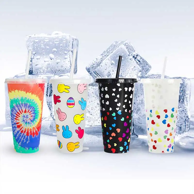 

710ML induction color changing straw cups coffee cups water bottles birthday and Christmas Halloween gifts for men and women
