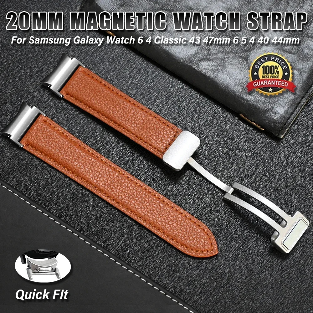 

Кожаный ремешок без зазора для Samsuang Galaxy Watch 6 5 4 40 44 мм, магнитный браслет для Galaxy Watch 6 4 Classic 43 47 мм 42 мм 46 мм, 20 мм