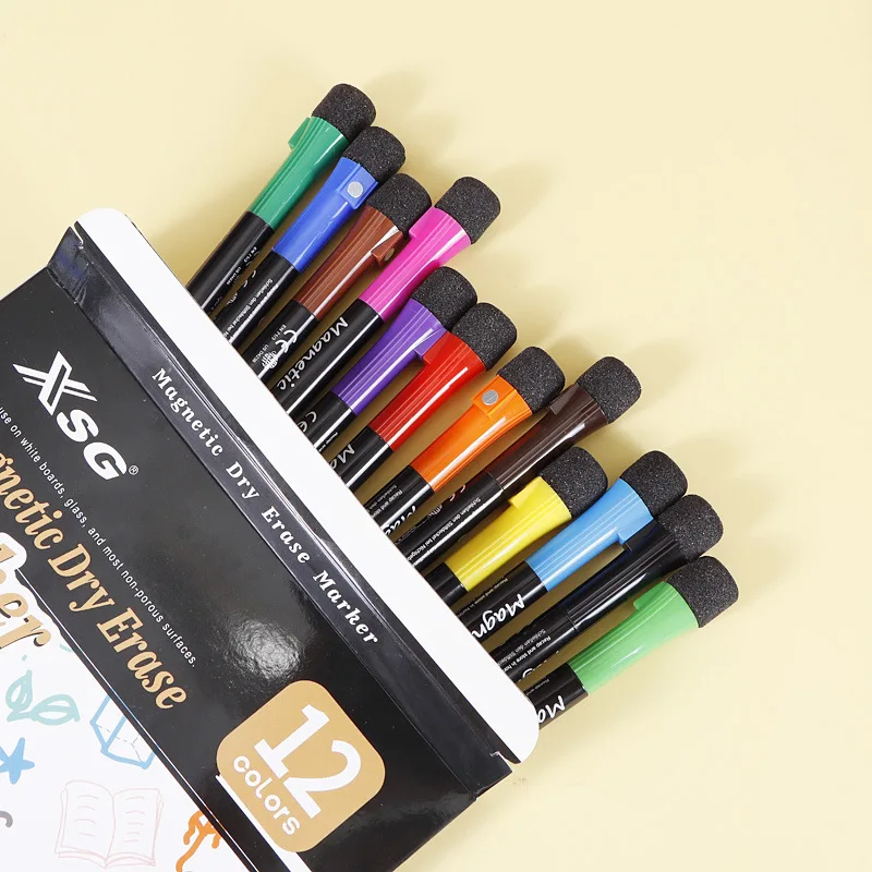 마그네틱 건식 지우기 마커 다채로운 마커 펜, 어린이 교사 사무실 학교 가정 교실용 화이트보드 펜, 12 색