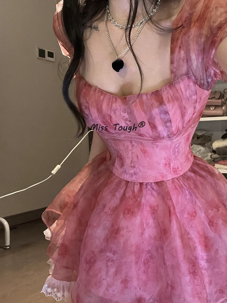 France Floral Sweet Dress Women Summer Fairy Print Mini Dresses Female High  Waist Holiday Puff Sleeve Fashion Dress Female 2022 - AliExpress 200000345