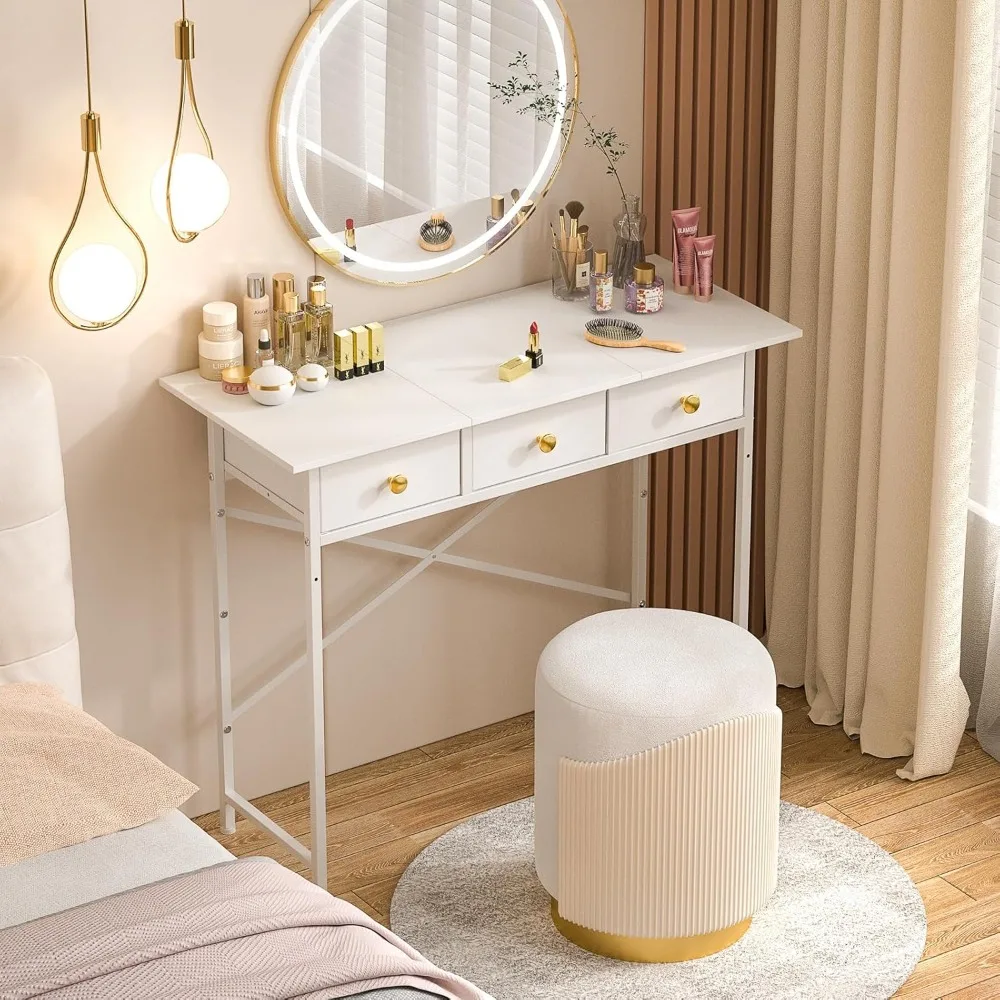 with 3 Drawers, 37.2 Inch Small Computer Desk for Small Spaces, Simple Study Table for Kids Bedroom, Office Desks 5