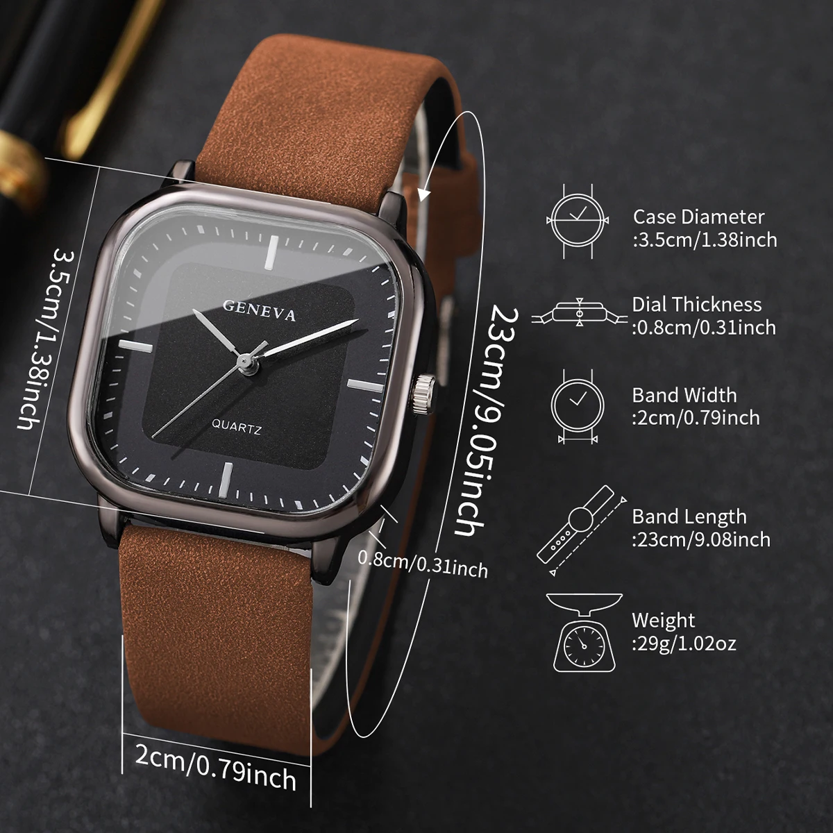 2pcs/set Men's Gift Watch Simple Fashion Square Scale Dial Trendy Handsome Quartz Watch + Bracelet ( Box Not Included)