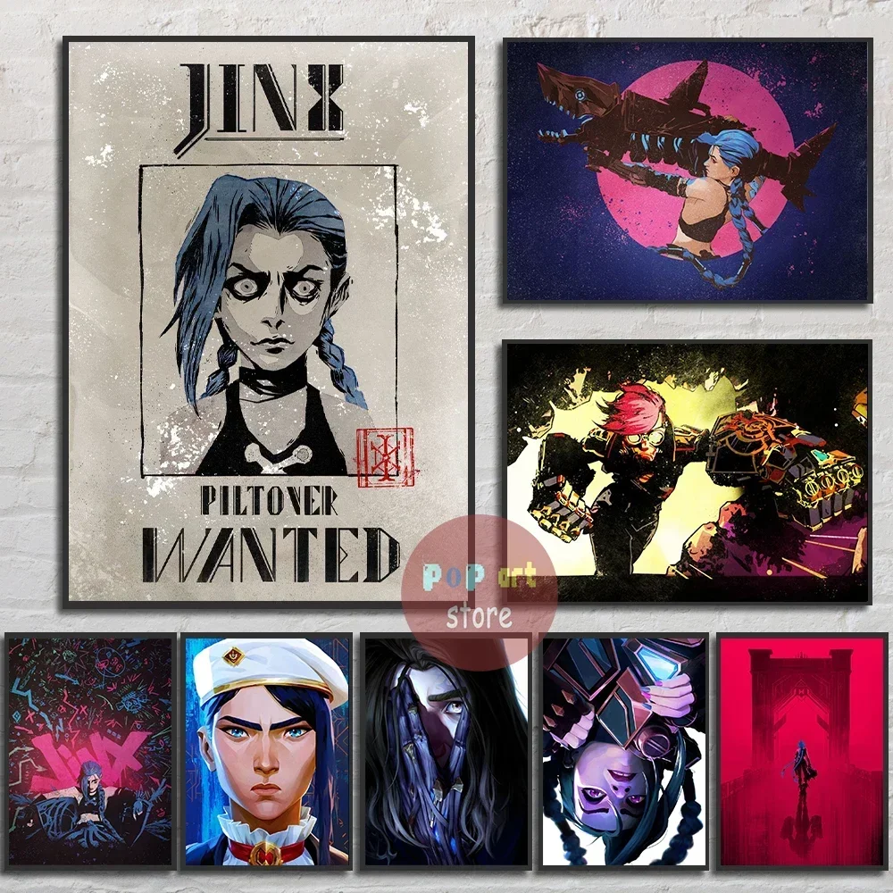 Arcane Season 2 Jinx VI Graffiti Poster Caitlyn Jayce Viktor Character Poster Arcane TV Series Wall Decor Canvas Painting 1