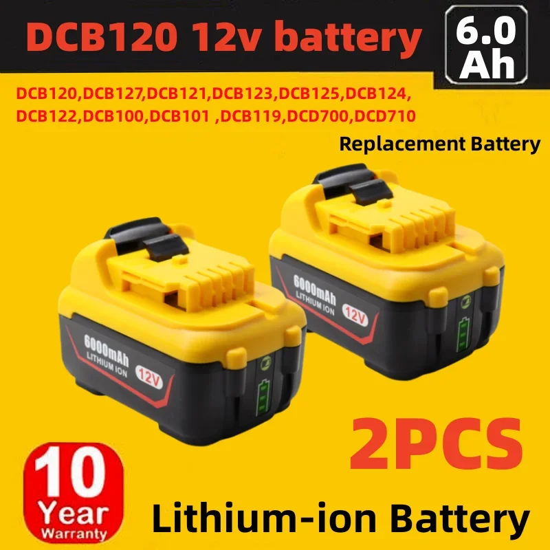 Dewalt 배터리용 충전식 배터리, 전동 공구 배터리, 12V, 6000mAh, DCB120, DCB127, DCB121, DCB119, 신제품 