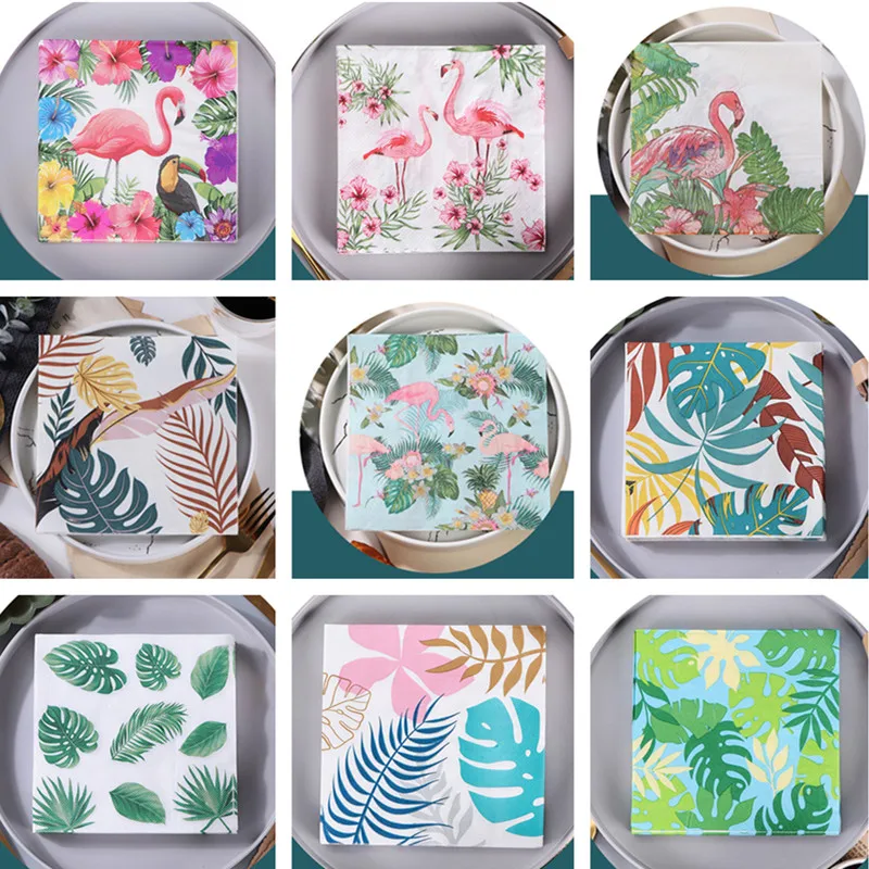 20pcs/Pack 33x33cm Summer Tropical Flamingo Paper Napkin Wedding Decoration Tissues Home Party Decor