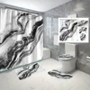 4pcs Black and White Texture Digital Print Polyester Waterproof Shower Curtain Set without Punching for Bathroom Separation 1