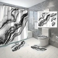 4pcs Black and White Texture Digital Print Polyester Waterproof Shower Curtain Set without Punching for Bathroom Separation 1