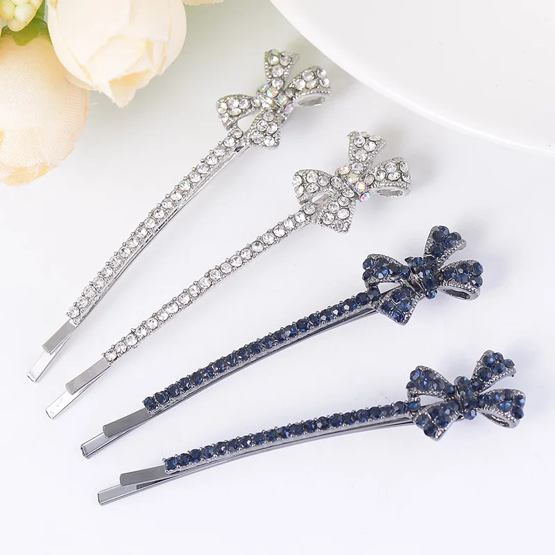 EASYA Minimalist Dainty Crystal Bowknot Hair Pin Hair Clip Jewelry Sparkling Blue White Rhinestone Hairwear Hair Accessories