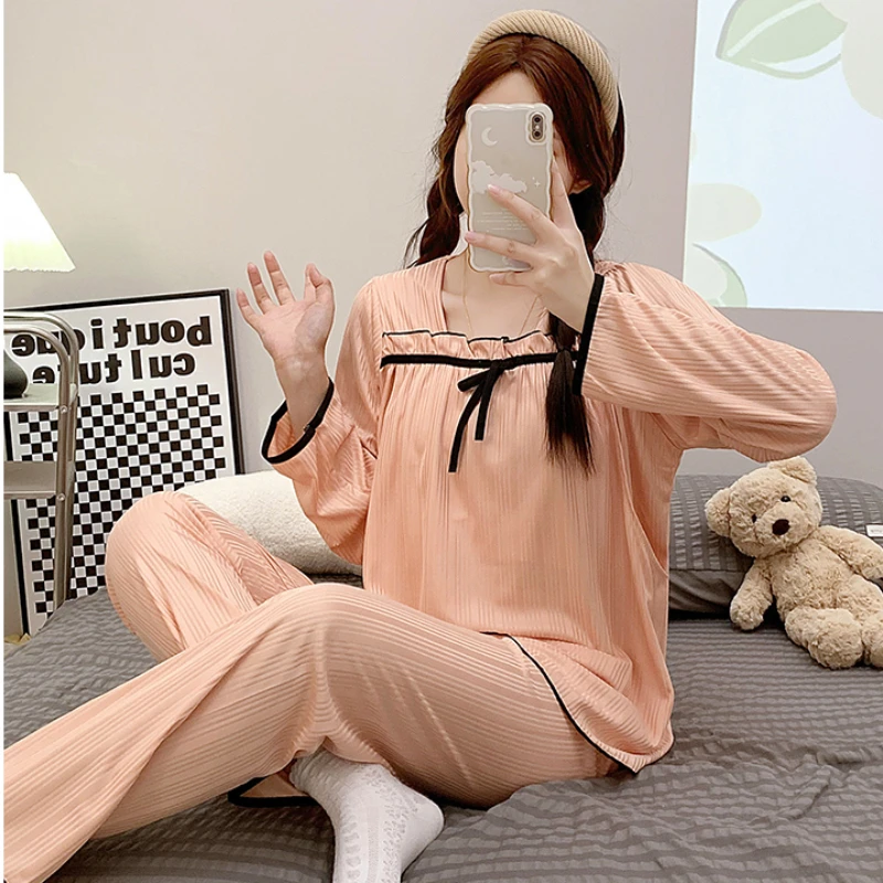 Cotton Pajama Set Maternity Nightgown Set Postpartum woman lactation pajamas set autumn nursing leisurewear cartoon pregnant maternity breastfeeding tops long trousers
