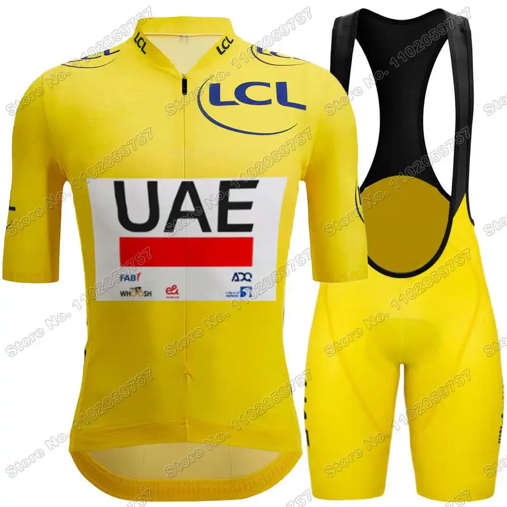 2025 UAE Team Cycling Jersey Set Yellow Pink Tadej Pogacar Cycling Clothing France Men Road Bike Shirt Suit Bicycle Bib Shorts 3