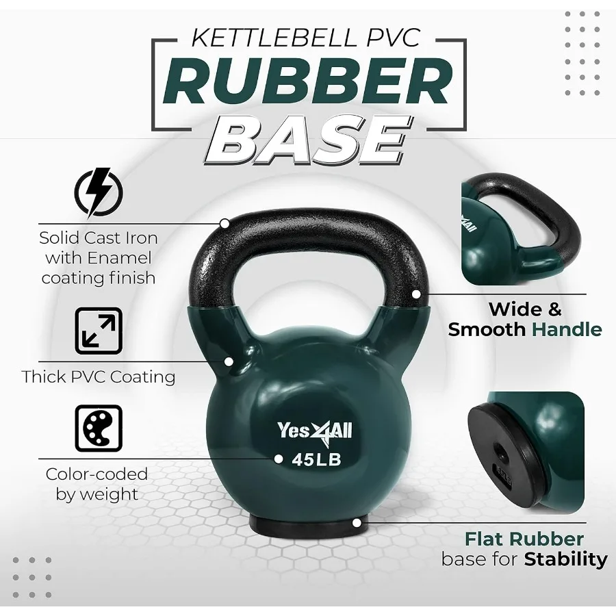 Kettlebells Rubber Base, Kettlebell Set for Women, Strength Training Kettlebells Weights (45 lbs)